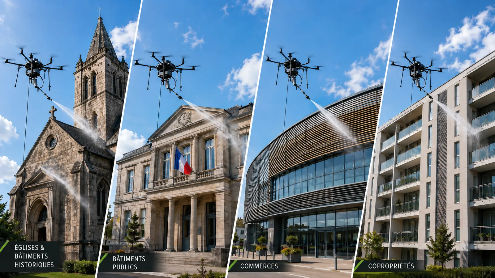 Nettoyage par drone d'églises, mairies, commerces et copropriétés